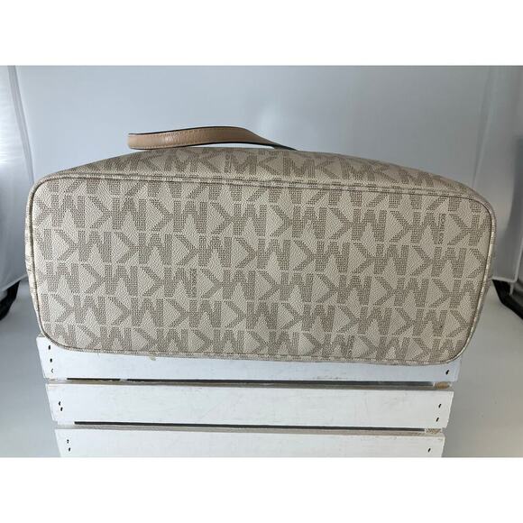 MICHAEL KORS, IVORY, TAN SIGNATURE PVC LEATHER SHOULDER BAG - Picture 9 of 16